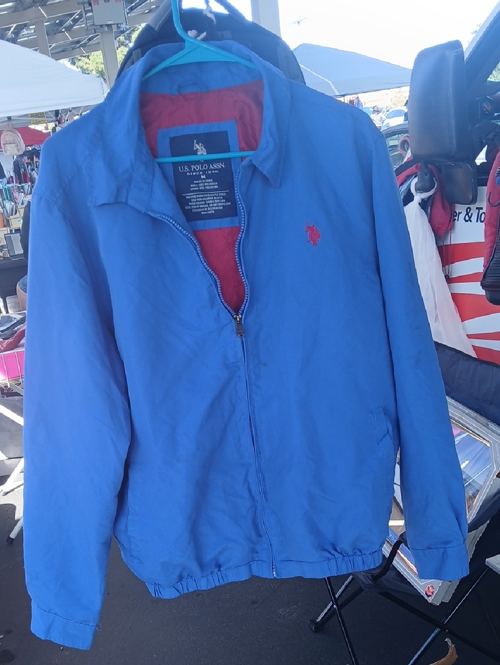 U.S. Polo Assn. Men's Bright Blue Lightweight Zip Jacket with Red Logo Medium
